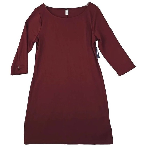 Old Navy ~Woman Size L~ Dark Burgundy Stretchy 3/4 Sleeve Dress Pullover NWT. - Picture 1 of 12